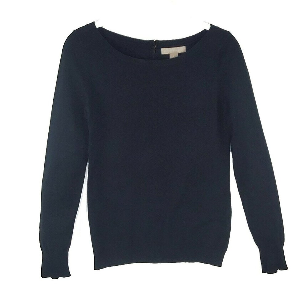 Banana Republic Back Zip Sweater Black Scoop Neck